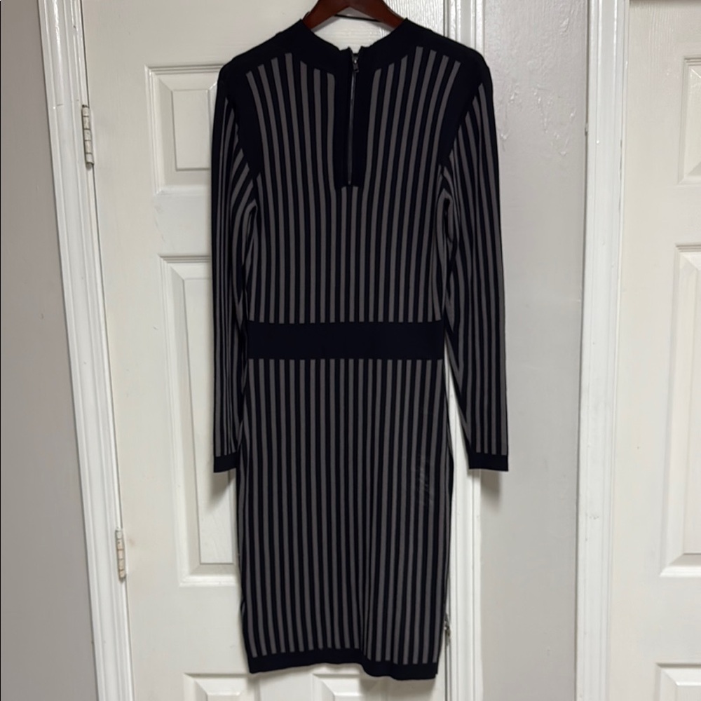 Y.A.S. Long Sleeve, Ribbed Knit Dress with Black and Grey Eegant Striped Dress - Picture 10 of 16